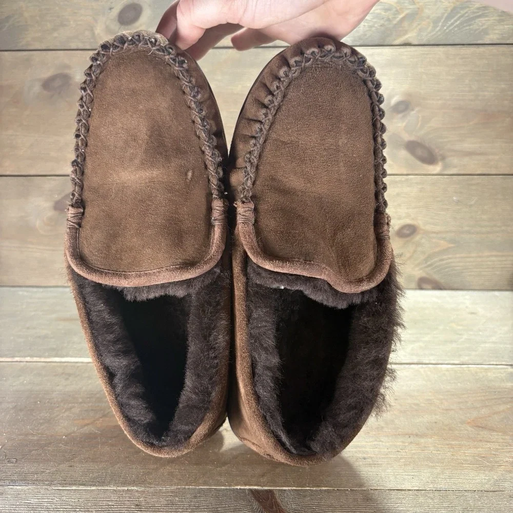 ll bean wicked good mens size 8 shoes brown suede shearling lined slippers
